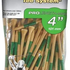 J And M Pride Professional Tee System ProLength Golf Tees -CLUBS Shop PTS ProLength Natural Wood Green 4 50ct
