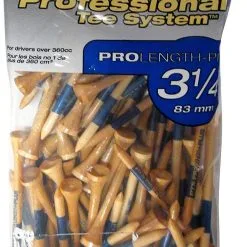 J And M Pride Professional Tee System ProLength Golf Tees -CLUBS Shop PTS ProLength Natural Wood Yellow 3.25 75ct