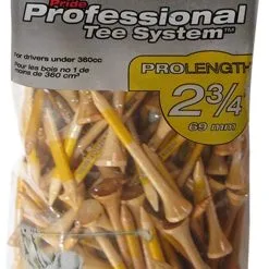 J And M Pride Professional Tee System ProLength Golf Tees -CLUBS Shop PTS ProLength Natural Yellow 2.75 100