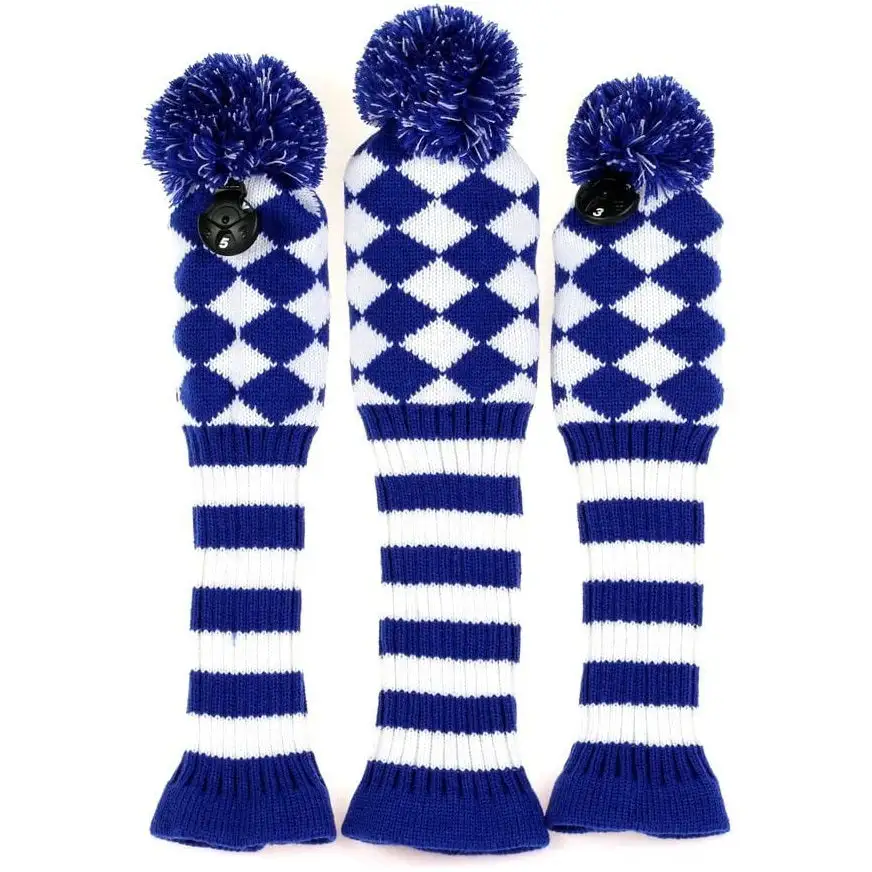HNM Golf Volf Golf Knit Blue White Diamond Headcover Set 1 HNM Golf Volf Golf Knit Blue White Diamond Headcover Set