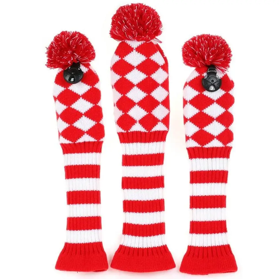 HNM Golf Volf Golf Knit Red White Diamond Headcover Set 1 HNM Golf Volf Golf Knit Red White Diamond Headcover Set