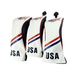 HNM Golf Volf Golf Red White Blue Leather USA Headcovers -CLUBS Shop VolfGolfHeadcovers USASET1